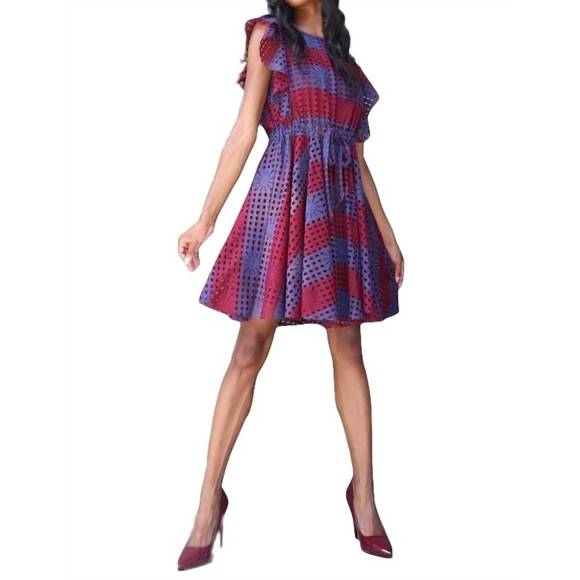 NEW EVA FRANCO simona dress in wine stripe - Picture 2 of 4